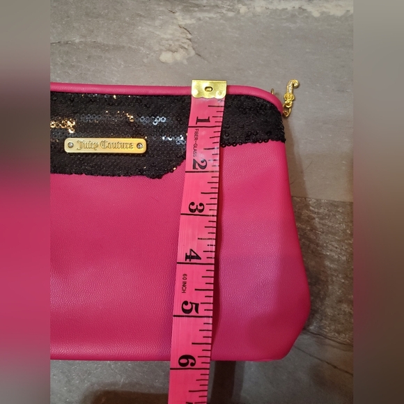 NWOT Juicy Couture small zip makeup/cosmetic bag. Hot pink, black. Sequin. - Picture 7 of 9